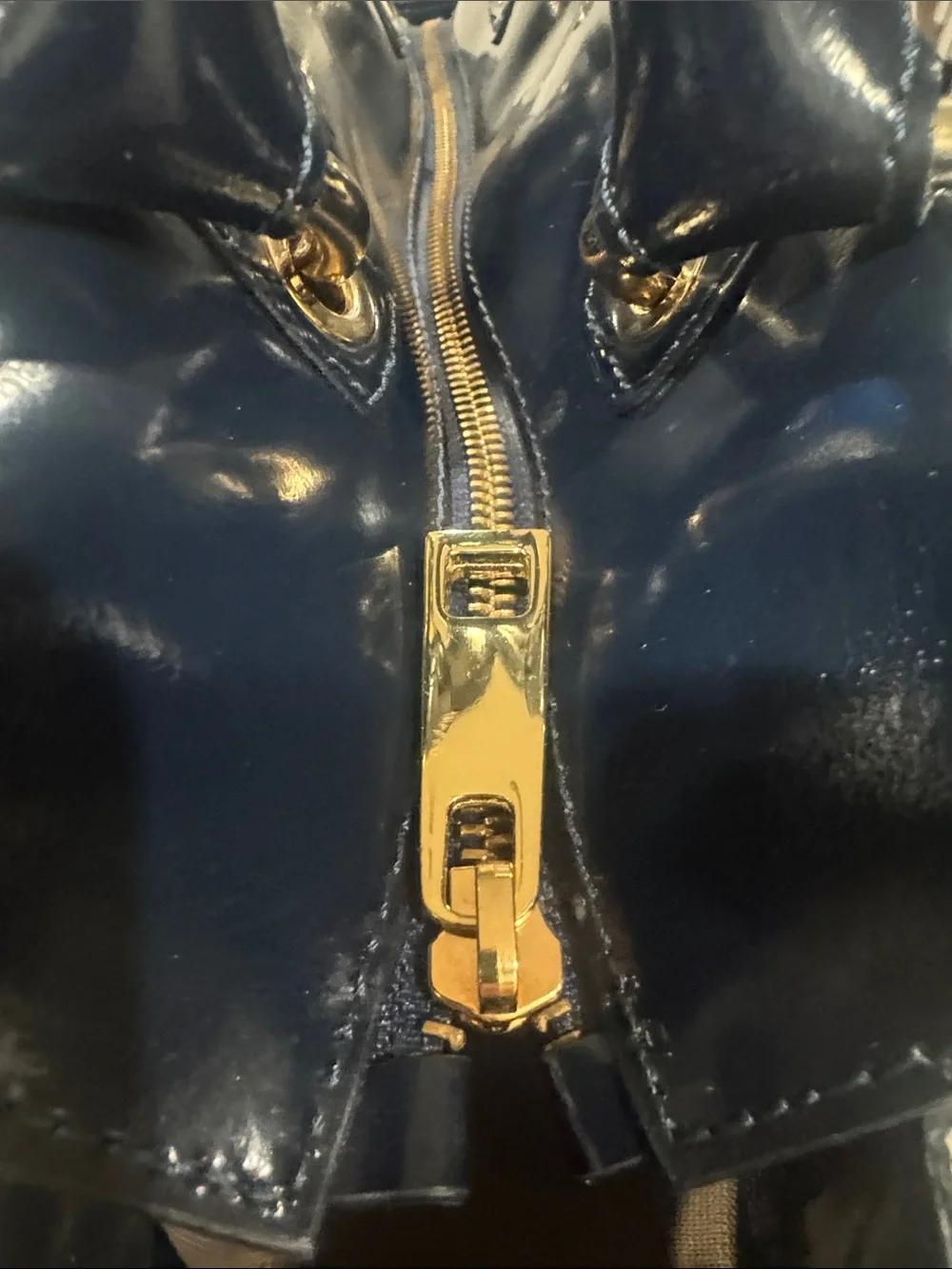 Italian Navy Blue Patent Leather Satchel Handbag with Gold Hardware